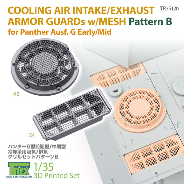 T-Rex 35120 1/35 Cooling Air Intake/Exhaust Armor Guards w/Mesh for Panther Ausf.G Early/Mid Pattern B