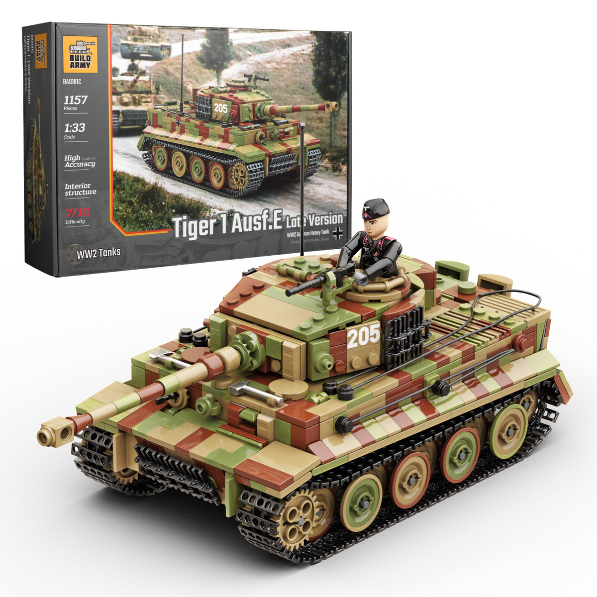 Build Army BA0181C WW2 German Tiger 1 Ausf.E Tank Late Version (Camouf
