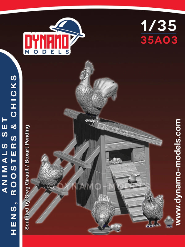 Dynamo  DYM35A03  1/35 Animal set – Hens, rooster & chicks