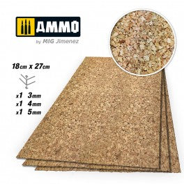 AMMO by Mig 8846 CREATE CORK Thick Grain Mix (3mm, 4mm & 5mm) – 1 pc. each size