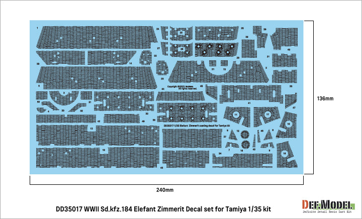 Def Model DD35017 1/35 WWII German Elefant Zimmerit Coating Decal set for Tamiya kit