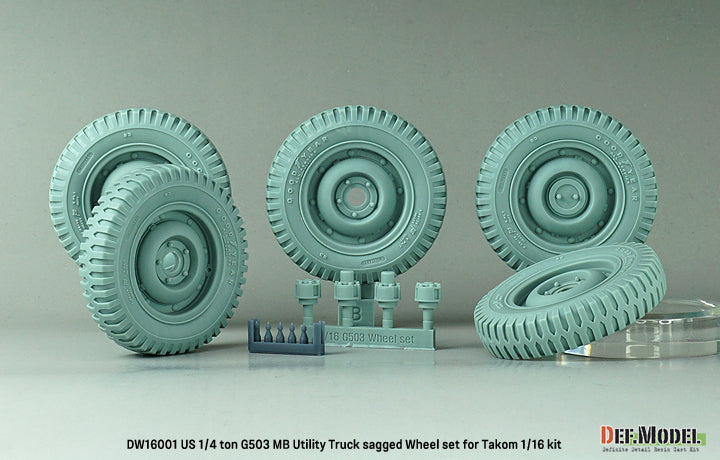 Def Model DW16001 1/16 WW2 US 1/4 Ton Utility Truck Sagged Wheel set (for Takom kit)