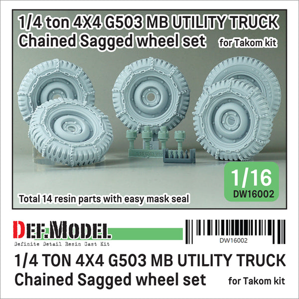 Def Model DW16002 1/16 WW2 US 1/4 ton G503 Utility Truck Winter Chained Wheel set (for Takom kit)