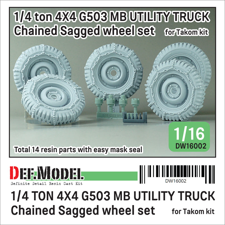 Def Model DW16002 1/16 WW2 US 1/4 ton G503 Utility Truck Winter Chained Wheel set (for Takom kit)