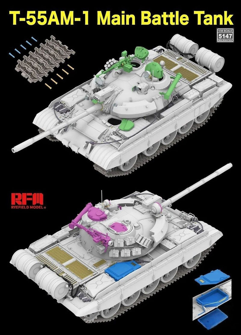 Rye Field Model 5147 1/35 T-55AM-1 Main Battle Tank - Active Suspension and Track