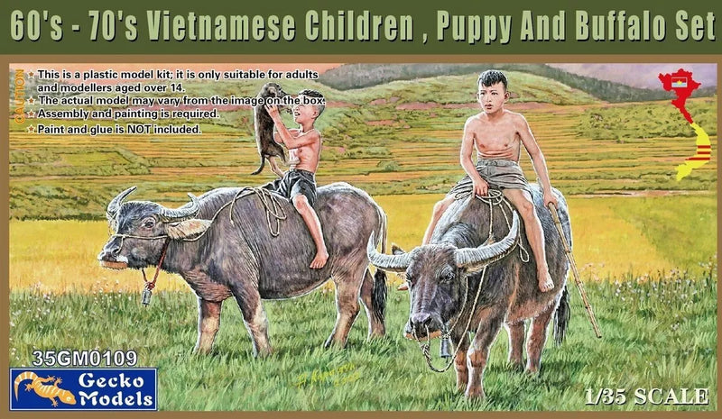 Gecko Models 35GM0109 1/35 0's-70's Vietnamese Children Puppy And Buffalo Set