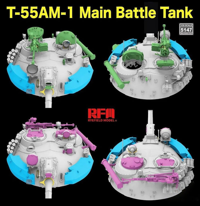 Rye Field Model 5147 1/35 T-55AM-1 Main Battle Tank - Active Suspension and Track