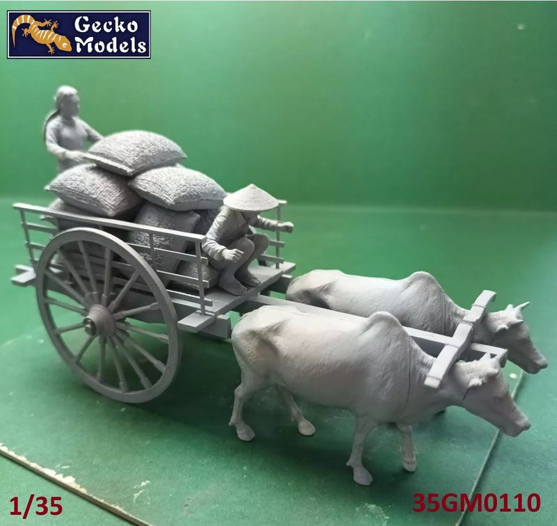 Gecko Models 35GM0110 1/35 60's - 70's Vietnamese Farmer Cattle Cart Set