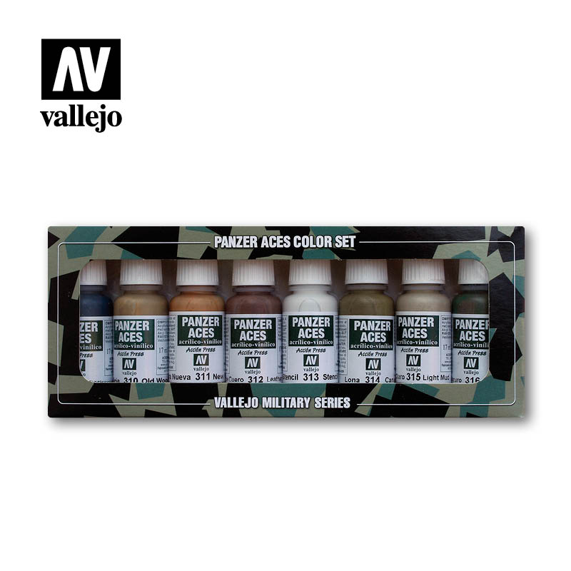 Vallejo 70.123 Panzer Aces Color Set : Wood, Leather and Stencil