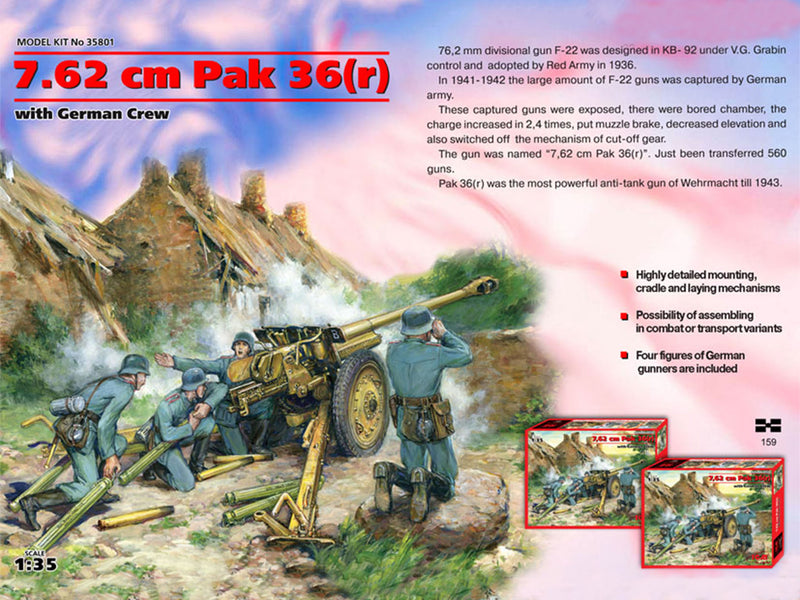 ICM 35801 1/35 7,62 cm Pak 36(r) with German Crew