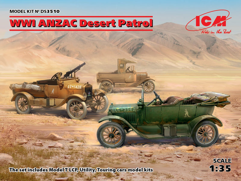 ICM DS3510 1/35 WWI ANZAC Desert Patrol (Model T LCP, Utility, Touring)