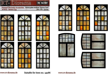 RT DIORAMA 35759 1/35 Printed Accessories: Factory glass windows "Factory Yard"