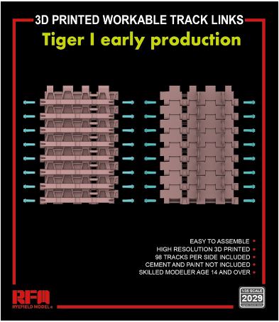 Rye Field Model 2029 1/35 TIGER I EARLY PRODUTION 3D PRINTED WORKABLE TRACK LINKS