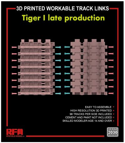 Rye Field Model 2030 1/35 TIGER I LATE PRODUTION 3D PRINTED WORKABLE TRACK LINKS
