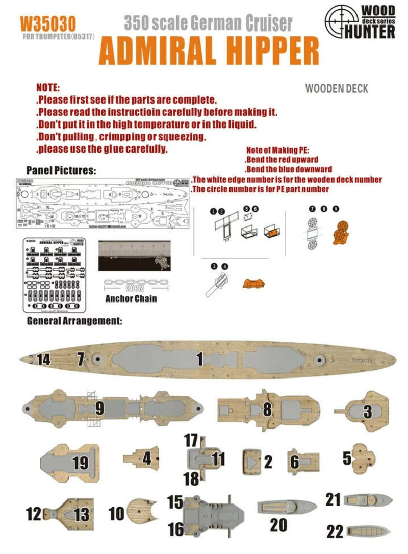 FlyHawk W35030 1/350 WWII German Cruiser Admiral Hipper Heavy 1941 Wooden Deck