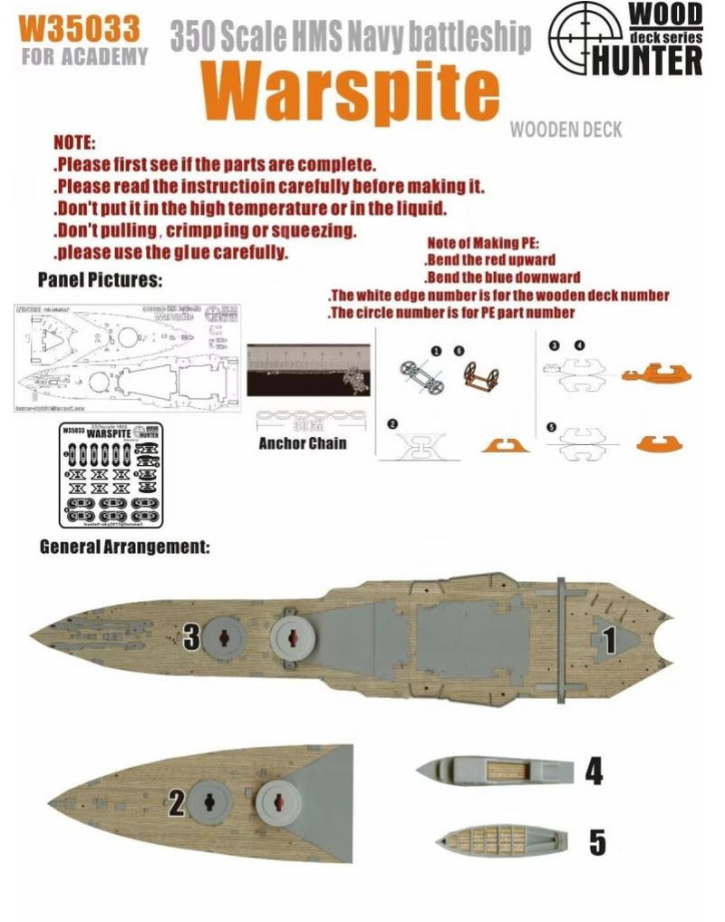 FlyHawk W35033 1/350 WWII  Battleship HMS Warspite Wooden Deck