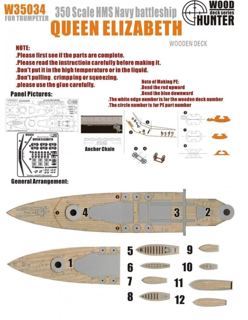 FlyHawk W35034 1/350 WWII  Battleship HMS Queen Elizabeth Wooden Deck