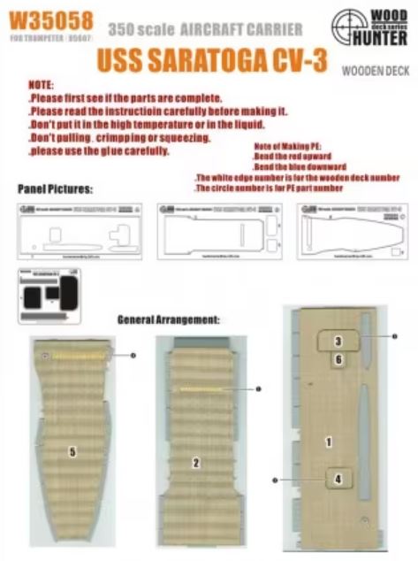 FlyHawk W35058 1/350 AIRCRAFT CARRIER USS SARATOGA CV-3 (FOR TRUMPETER 05607) Wooden Deck