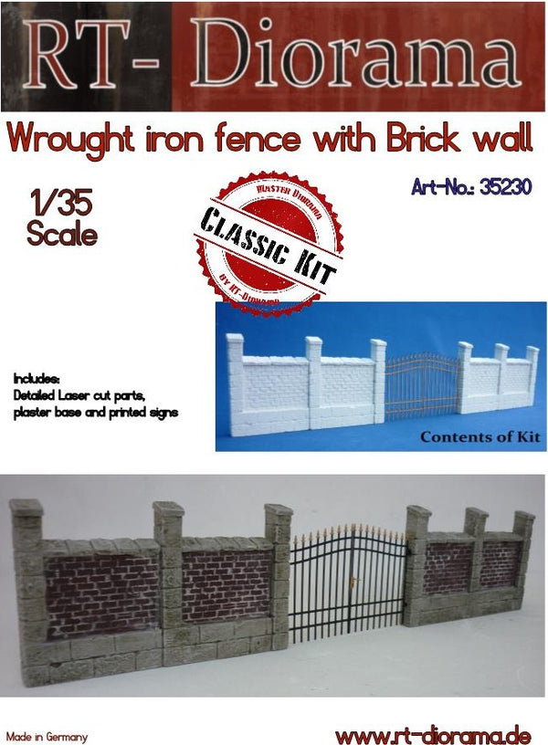 RT DIORAMA 35230 Wrought iron fence with Brickwall (Upgraded Ceramic Version)