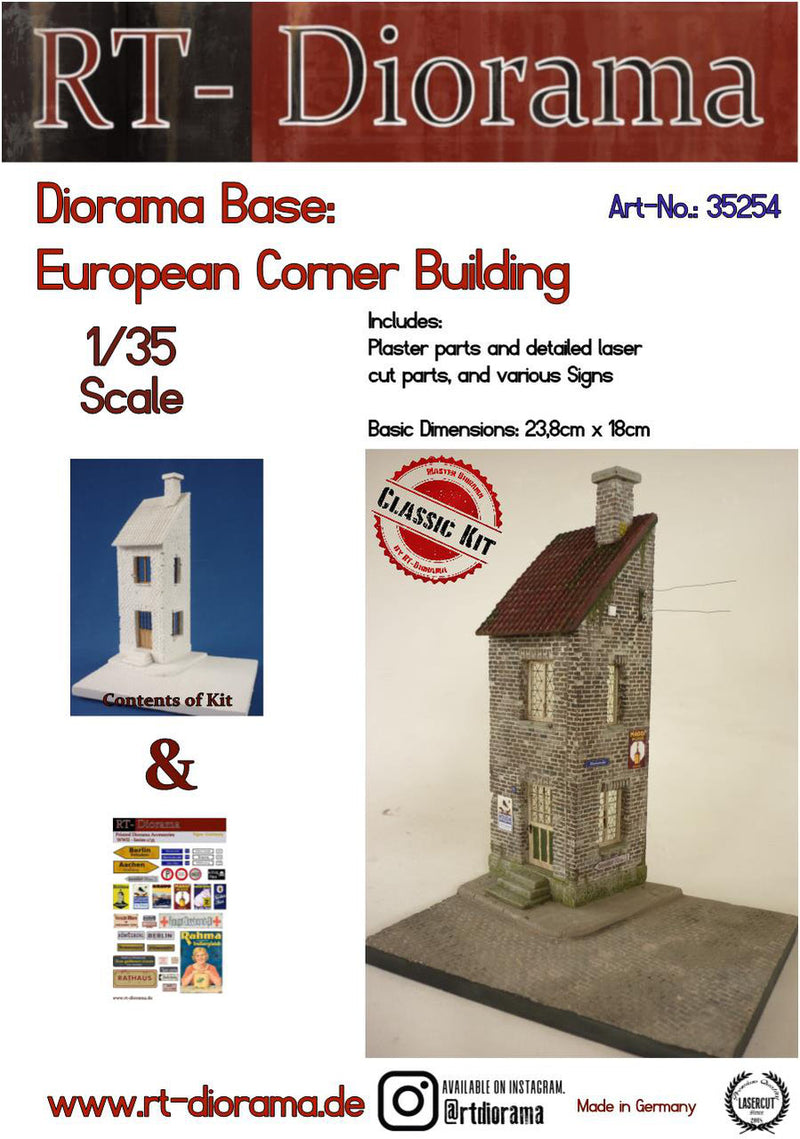 RT DIORAMA 35254 1/35 Diorama-Base: European Corner Building (Upgraded Ceramic Version)