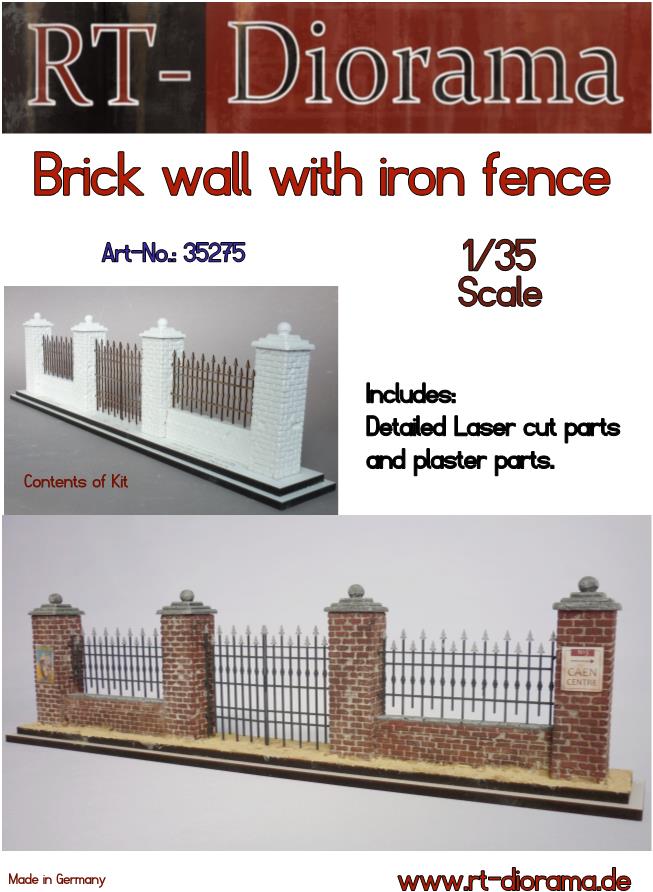 RT DIORAMA 35275 1/35 Brick Wall with Fence (Upgraded Ceramic Version)