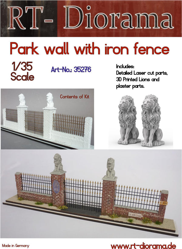 RT DIORAMA 35276 1/35 Park Wall with Fence and Lions (Upgraded Ceramic Version)