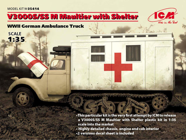 ICM 35414 1/35 V3000S/SS M Maultier with Shelter, WWII German Ambulance Truck
