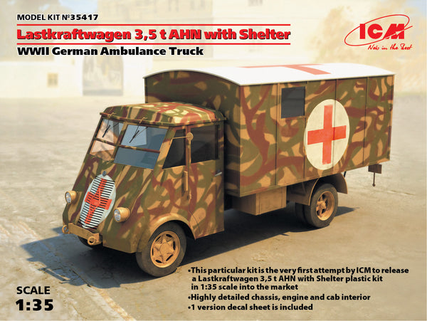 ICM 35417 1/35 Lastkraftwagen 3,5 t AHN w/ Shelter, WWII German Ambulance Truck