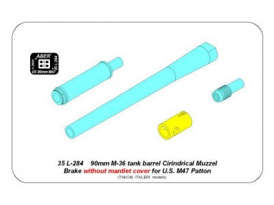 ABER 35L284 1/35 90mm M-36 Tank Barrel Cyrindrical Muzzle Brake Without Mantlet Cover for U.S. M47 Patton