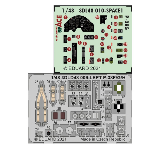 Eduard 3DL48010 1/48 P-38G Lightning Space-3D Decals + Etched Parts