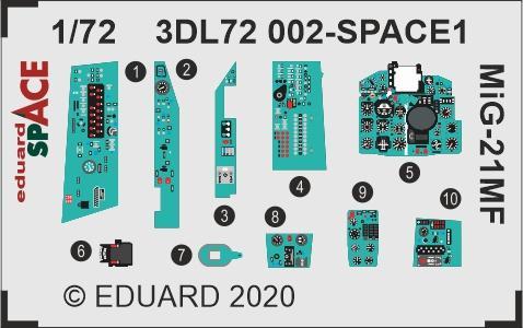 Eduard 3DL72002 1/72 Mikoyan MiG-21MF Space-3D Decals + Etched Parts