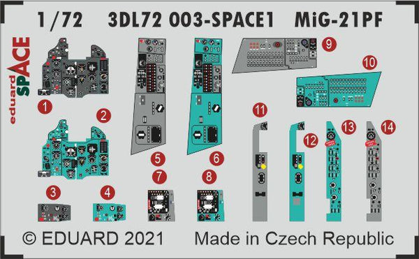 Eduard 3DL72003 1/72 Mikoyan MiG-21PF Space-3D Decals + Etched Parts