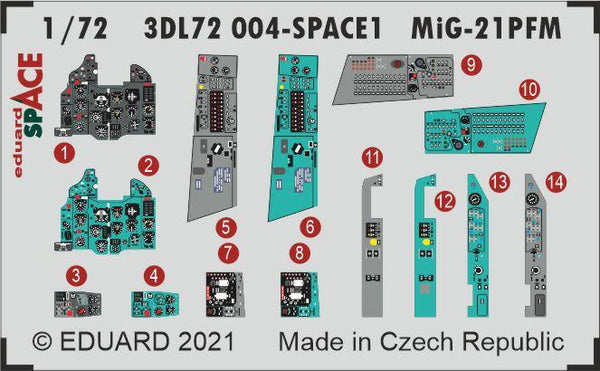 Eduard 3DL72004 1/72 Mikoyan MiG-21PFM Space-3D Decals + Etched Parts