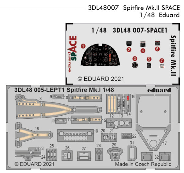 Eduard 3DL48007 1/48 Spitfire Mk.II Space-3D Decals + Etched Parts