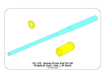 ABER 35L316 1/35 Germ.50mm KwK39L/60 Barrel Pz.Kpfw.III Ausf.J, L, M.