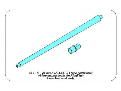 ABER 16L13 1/16 88mm KwK 43/3 L/71 (One Part) Barrel for King Tiger Porsche-Turret Without Muzzle Brake