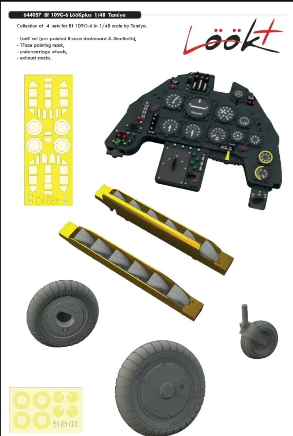 Eduard Brassin 1/48 scale set Bf 109G-6 wheels for Tamiya - 648400