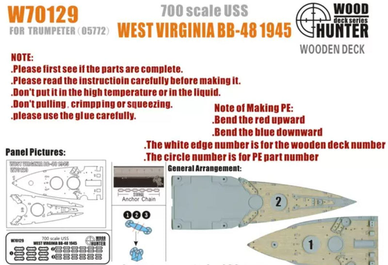 FlyHawk W70129 1/700 USS West Virginia BB-48 1945 (for trumpeter 05772) Wooden Deck