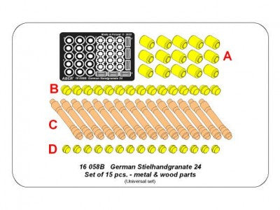 ABER 16058B 1/16 German Stielhandgranate 24 - Set of 15 pcs. Metal & W