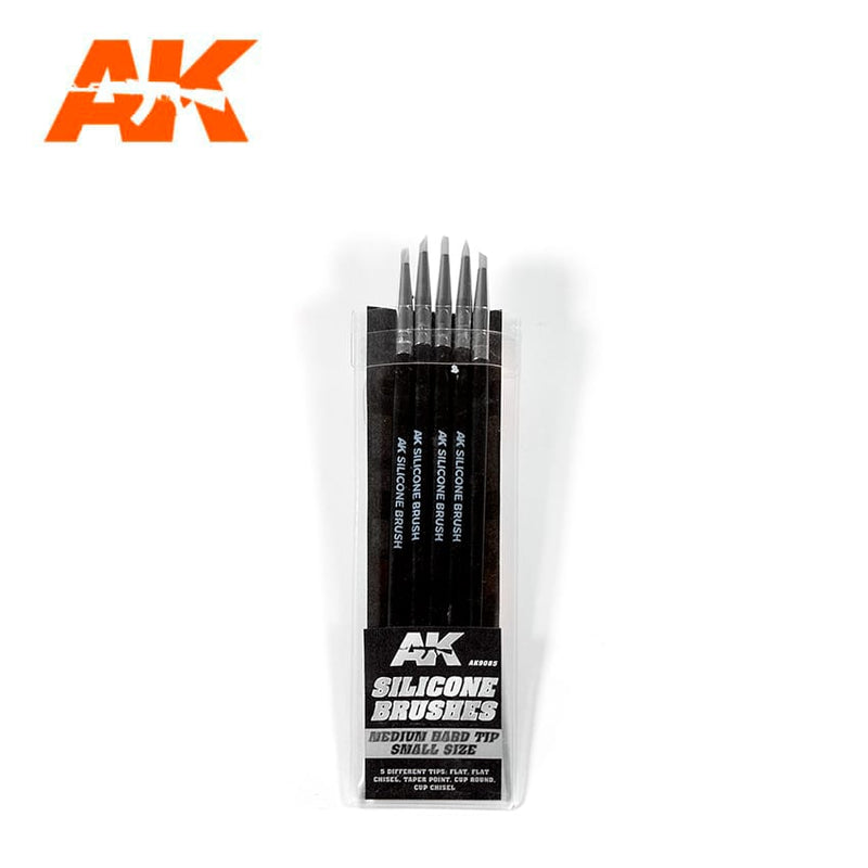 AK Interactive 9085 Silicone Brushes- Medium Hard Tip, Small 5 Pack