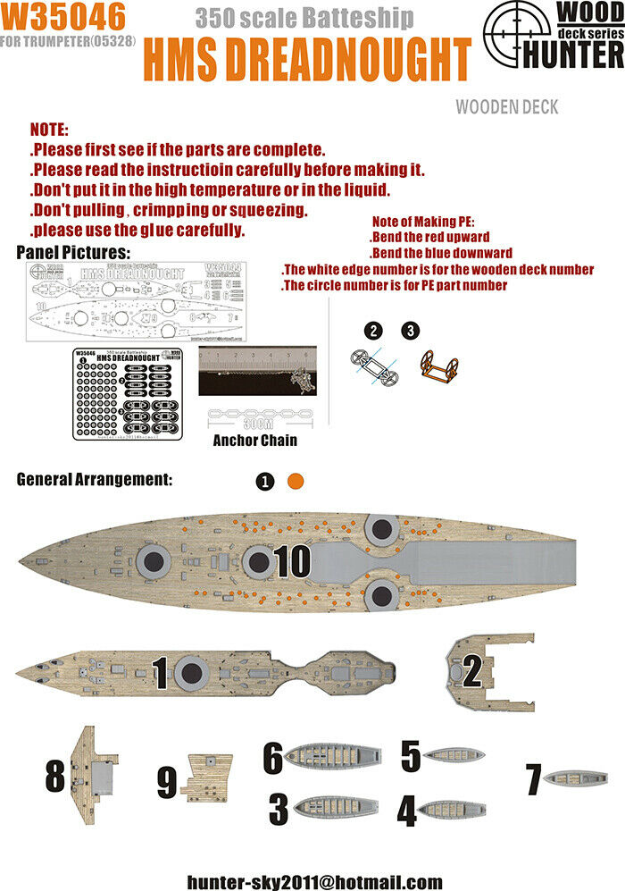 FlyHawk W35046 1/350 WWII Battleship HMS Dreadnought Wooden Deck