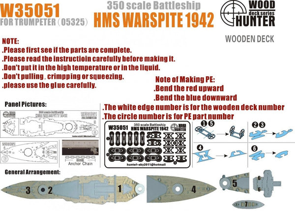 FlyHawk W35051 1/350 WWII Battleship HMS Warspite  1942 Wooden Deck