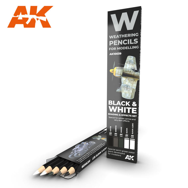 AK Interactive 10039 BLACK & WHITE Weathering Pencil Set