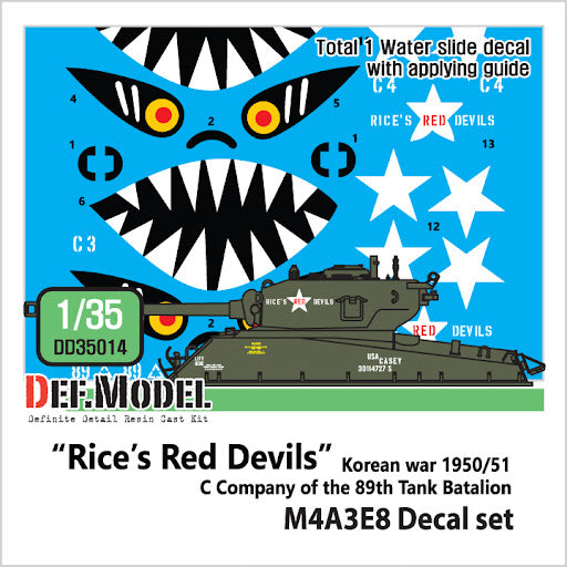 Def Model DD35014 1/35 Korean war US M4A3E8 Rice's Red Devils Decal set