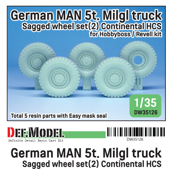 Def Model DW35126 1/35 German Man 5t. Mil gl Truck Sagged Wheel set(2) Continental HCS tires ( for Hobbyboss/Revell 1/35)