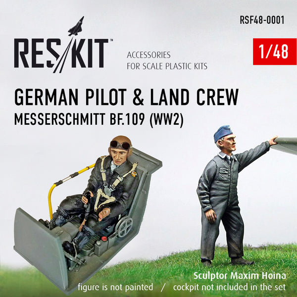 1/48 Res/Kit F48001  German Pilot & Land Crew Messerchmitt Bf-109 (WWII)