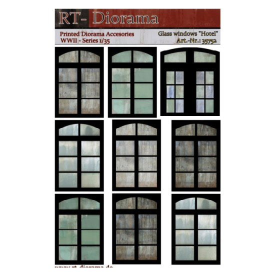 RT DIORAMA 35752 1/35 Printed Accessories: Glass Windows "hotel"