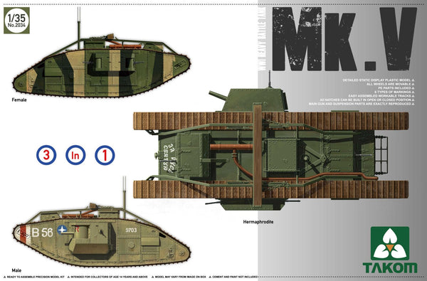 Takom 2034 1/35 WWI British Battle Tank Mark V 3 in 1