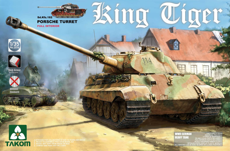 Takom 2074 1/35 WWII German Heavy Tank Sd,Kfz.182 King Tiger Porsche Turret w/Interior