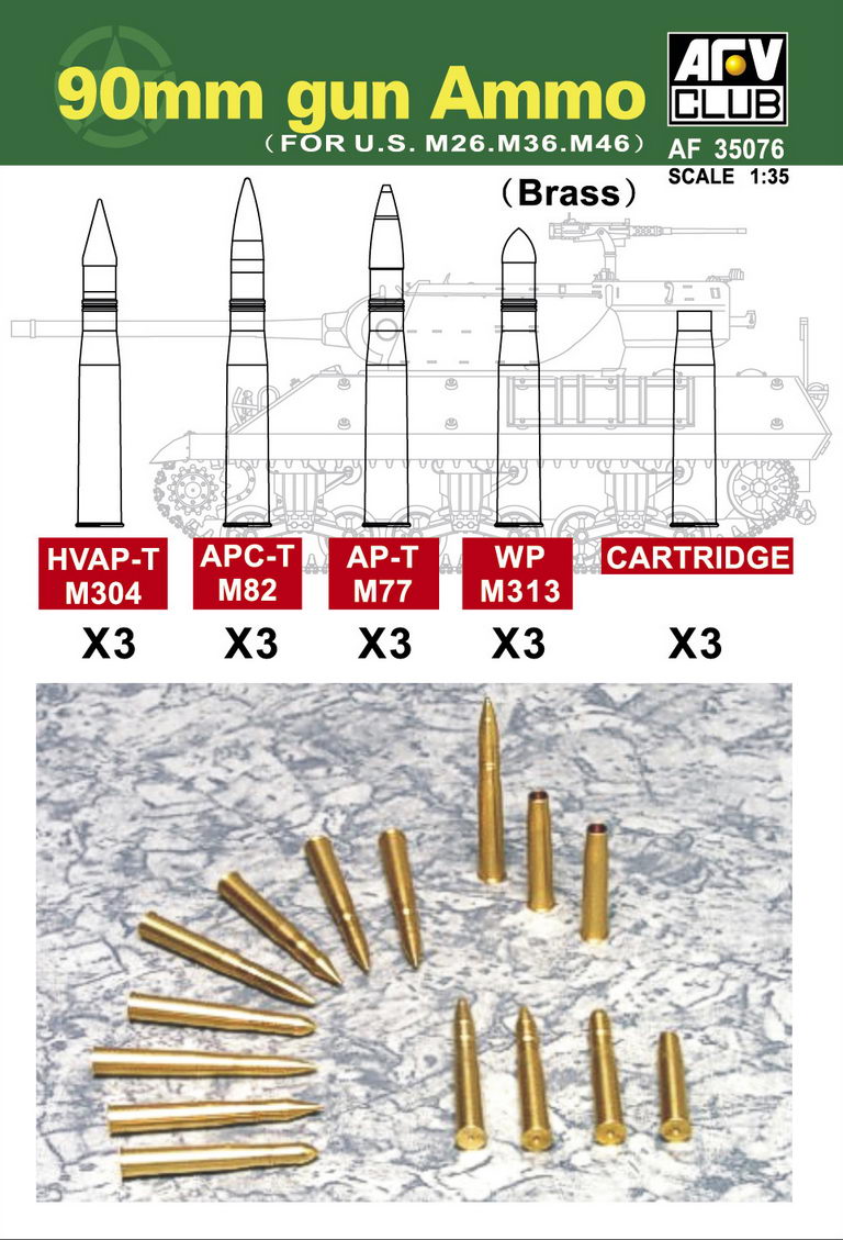 AFV Club 35076 1/35 90mm GUN AMMO (FOR M36, M26)